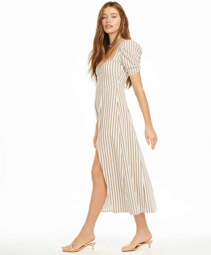Danielle Bernstein Women's Striped Queen Anne Neckline Tea-Length Shift Dress