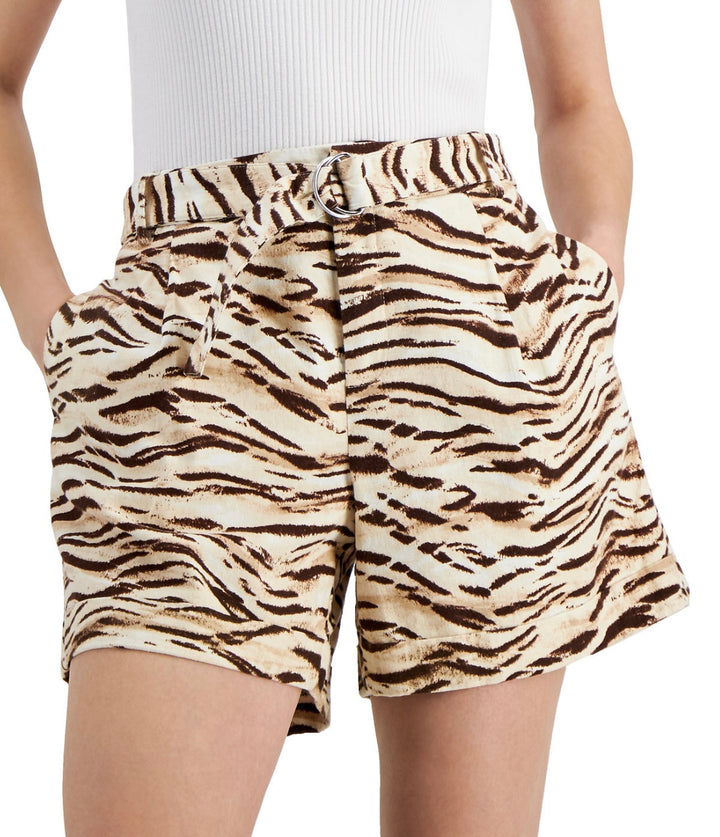 Inc International Concepts Women's High Rise Animal Print Belted Short Talia Tiger Size 12