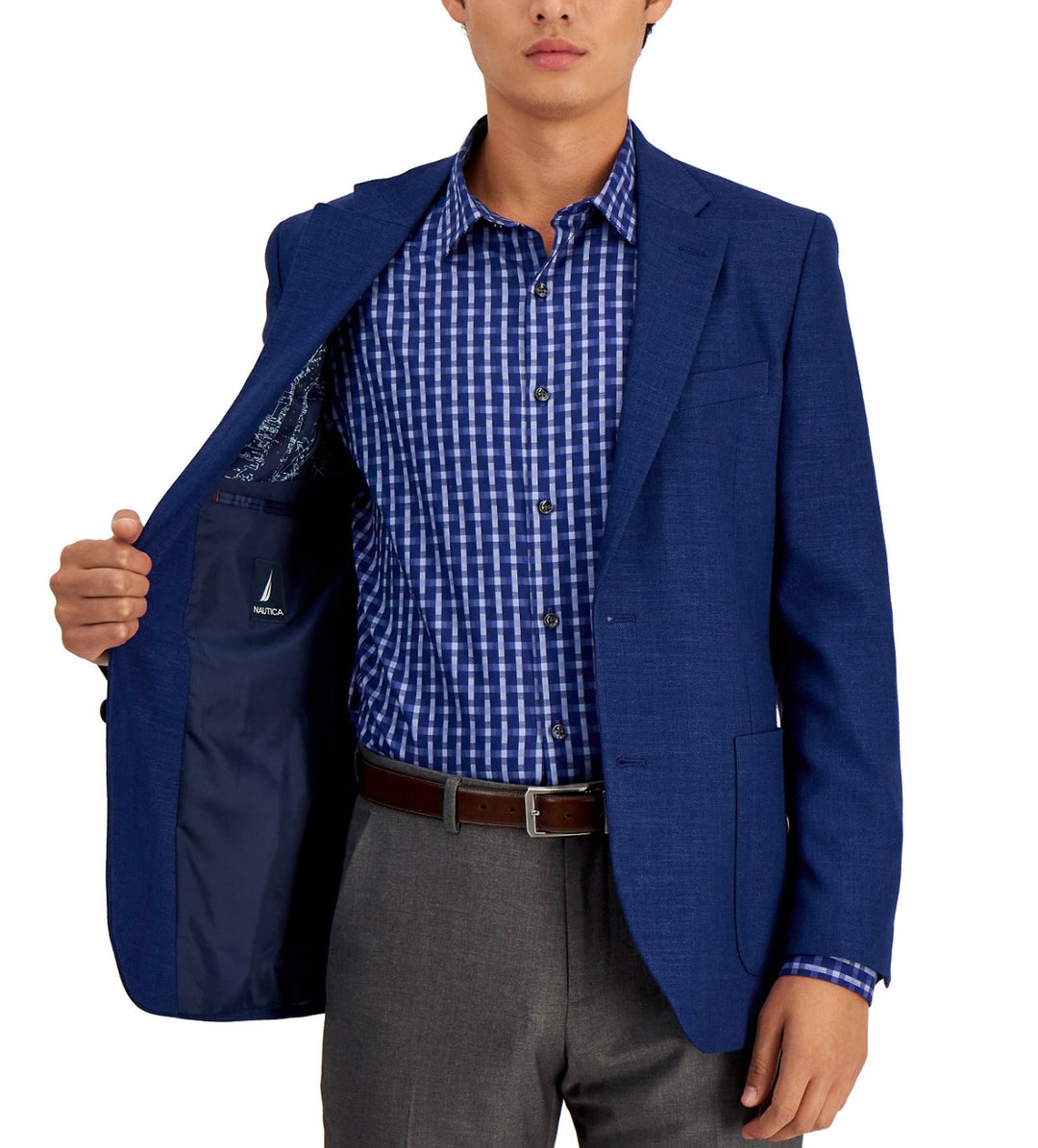 Nautica Men's Modern-Fit Active Stretch Solid Sport Coat Jensen Blue Size 38S
