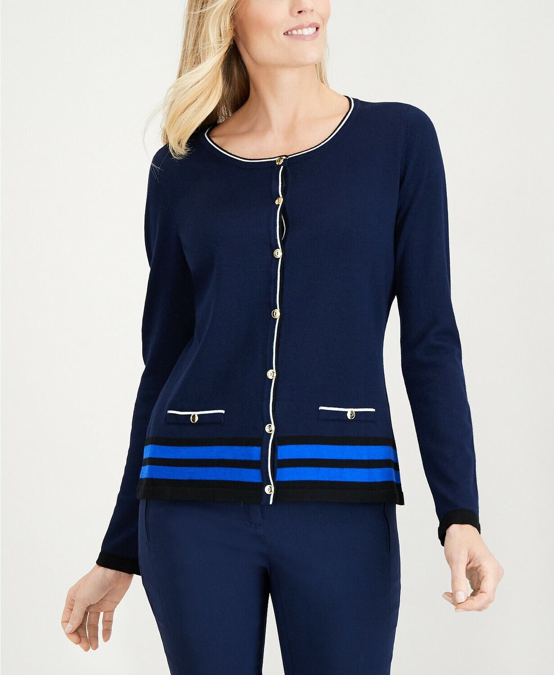 Women's Striped Long Sleeves Cardigan Sweater