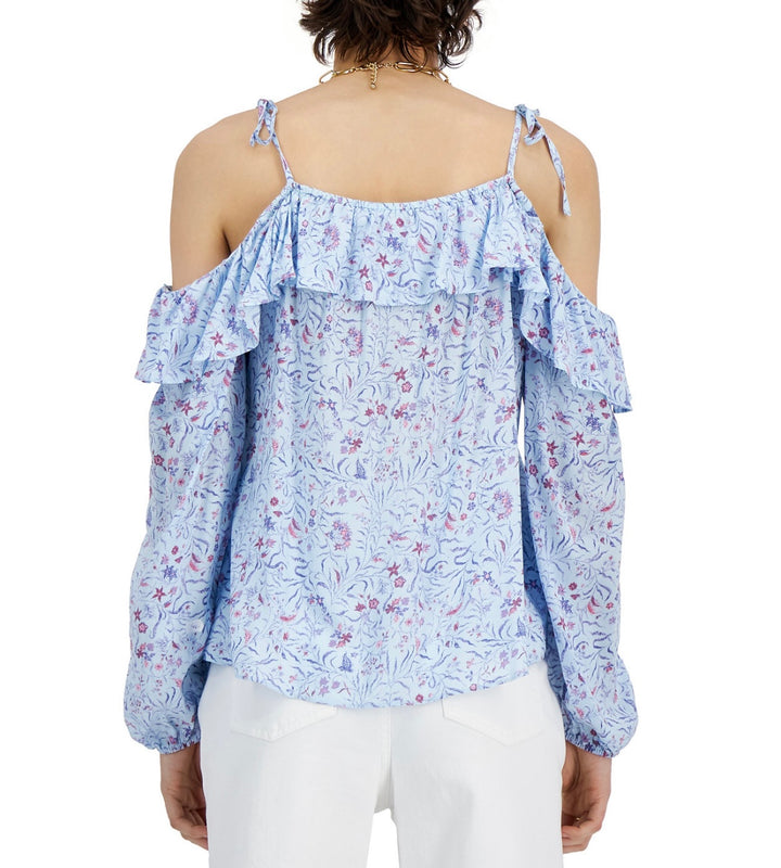 INC International Concepts Women's Ruffle-Trim Cold-Shoulder Blouse