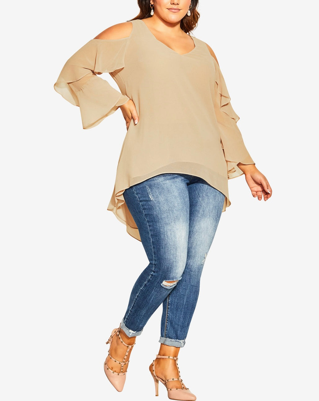 City Chic Women's Trendy Plus High Low Cold Shoulder Top Vanilla Size XXS/12