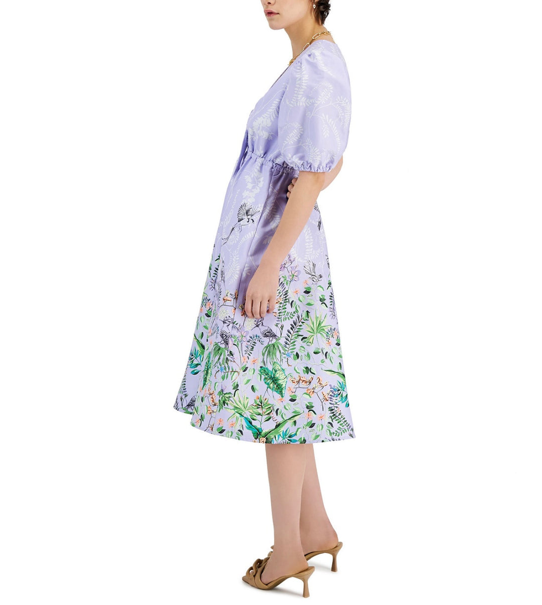 INC International Concepts Women's V-Neck Printed Cutout Dress Size M