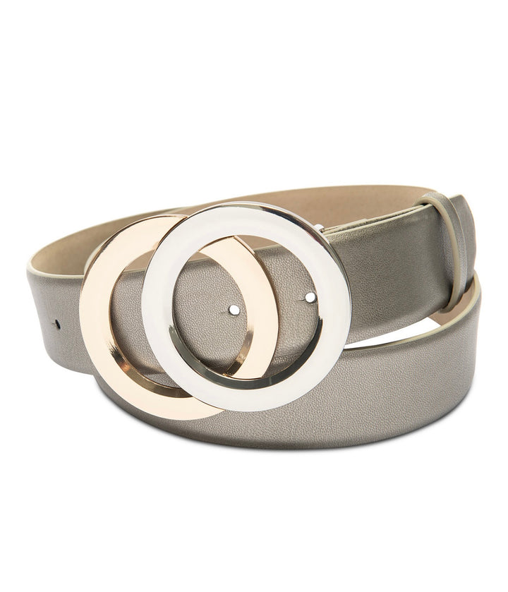 INC International Concepts Double-Circle Buckle Belt Pewter Gold and Silver Tone