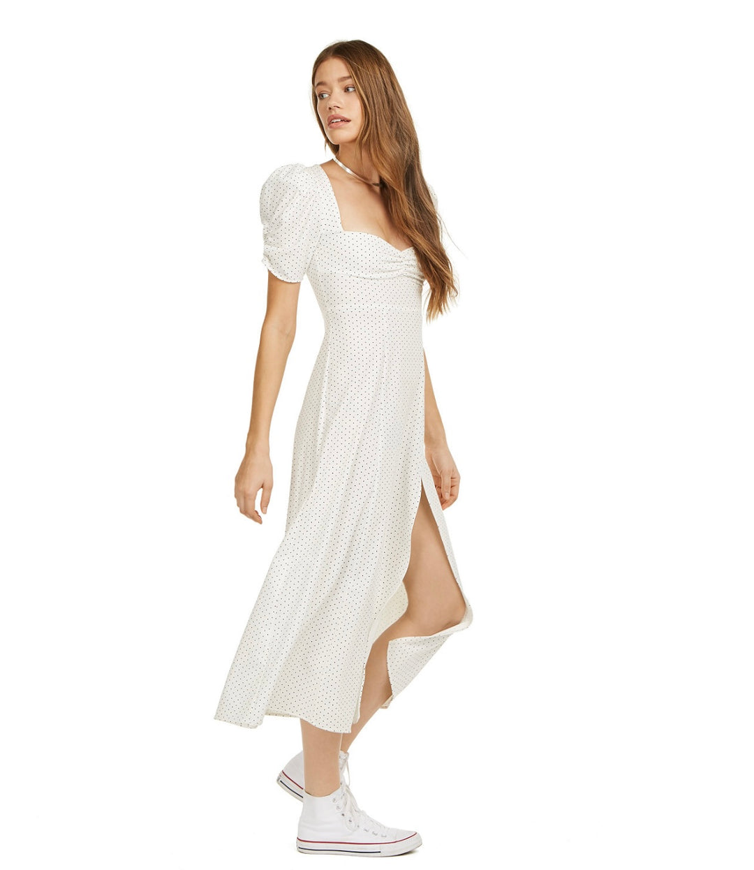 Danielle Bernstein Women's Polka Dot Puff Sleeves Slip Dress White Black Dot