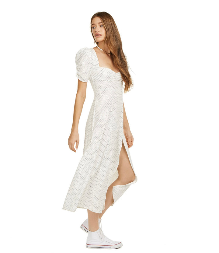 Danielle Bernstein Women's Polka Dot Puff Sleeves Slip Dress White Black Dot
