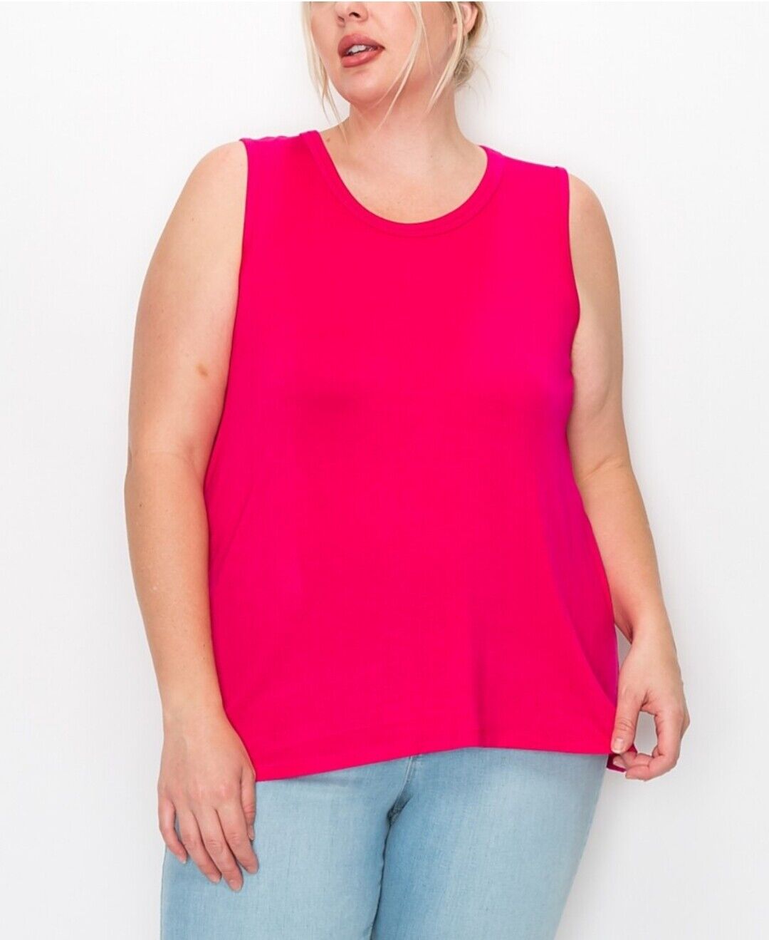 Women's Plus Size Scoop Neck Swing Tank Top Hot Pink Sleeveless