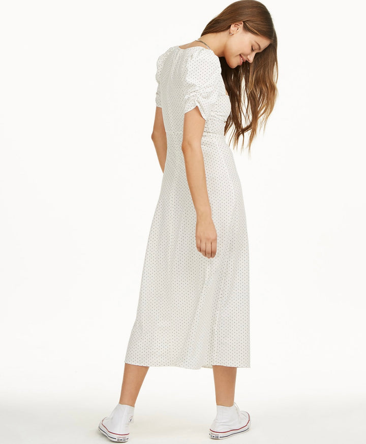 Danielle Bernstein Women's Polka Dot Puff Sleeves Slip Dress White Black Dot