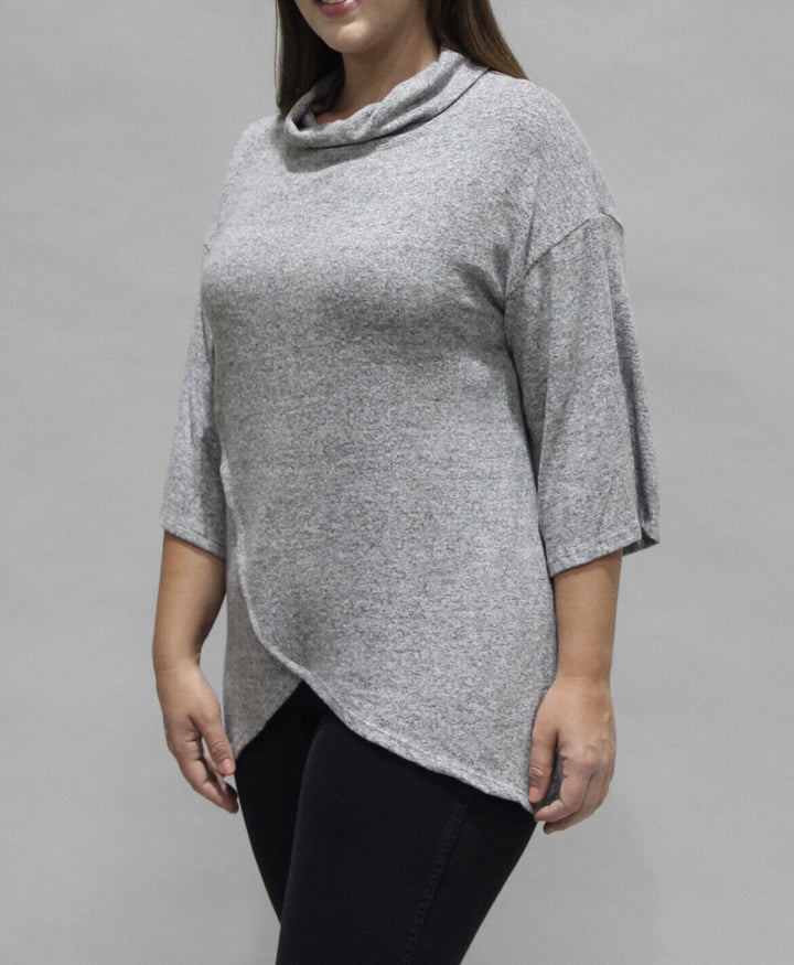 Women's Plus Size 3/4 Sleeve Surplice Cowl Neck Top