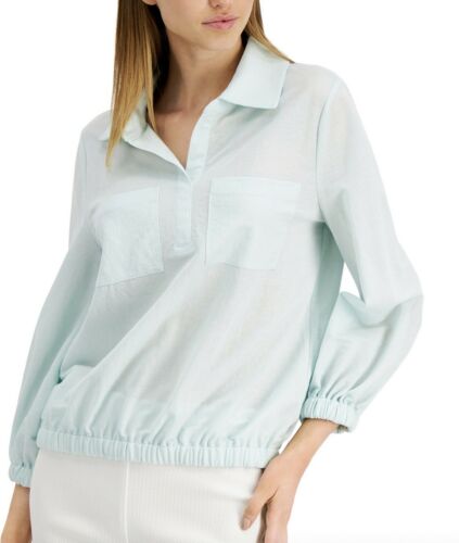 Women's Petite Printed Blouson Top Long Sleeve Pockets