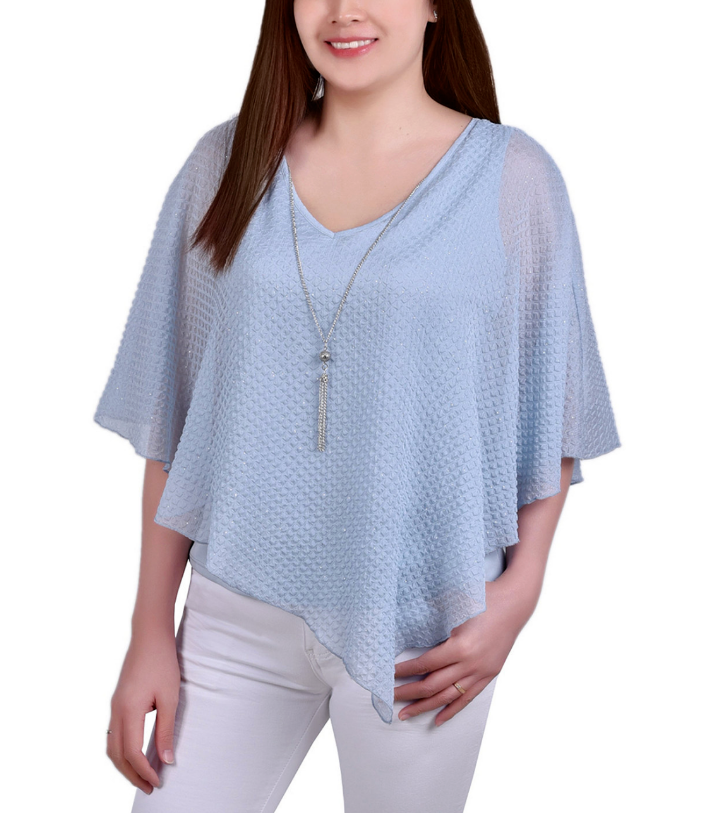NY Collection Women's Petite Chiffon Poncho with Matching Tank