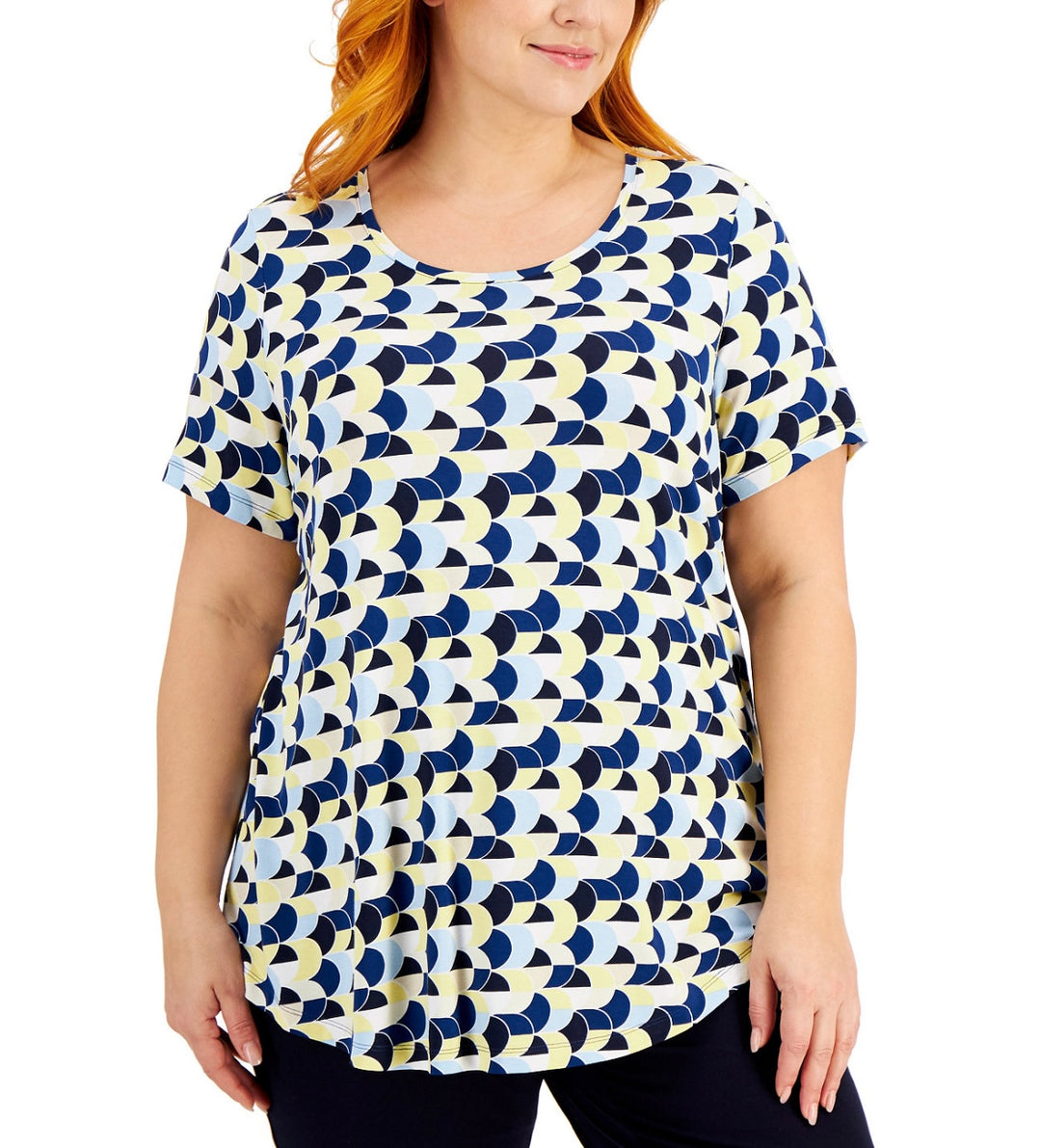 JM Collection Women's Short Sleeve Geometric-Print Tunic Top Plus Size 0X