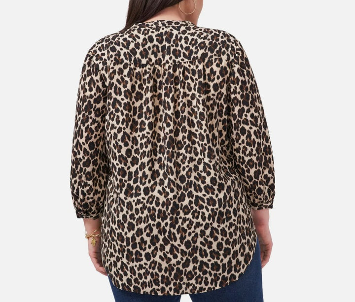 Vince Camuto Women's Elegant V-Neck Leopard Print Blouse Rich Black Plus Size 1X