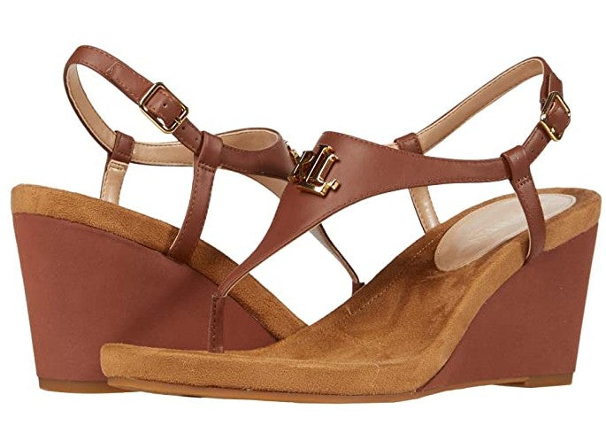 Lauren Ralph Lauren Women's Jeannie Wedge Sandals Tan Leather Size 10