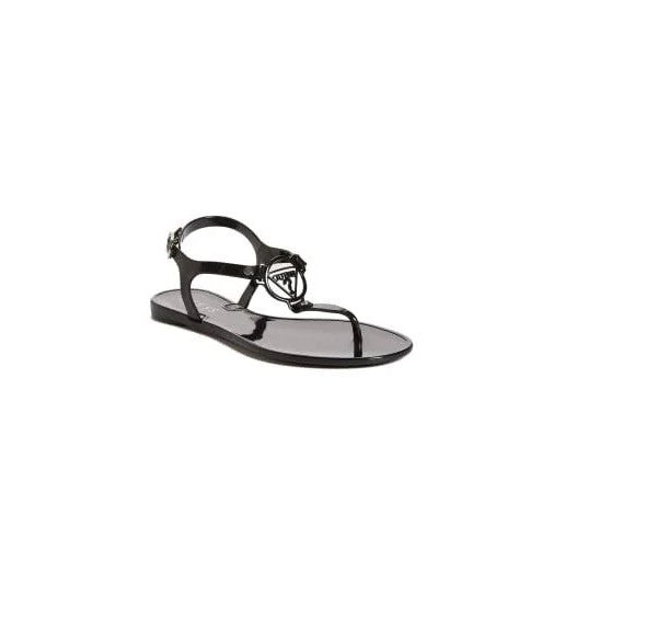 Guess Women's Janee Open Toe Jelly T-strap Flat Fashion Sandals Black Size 6 M