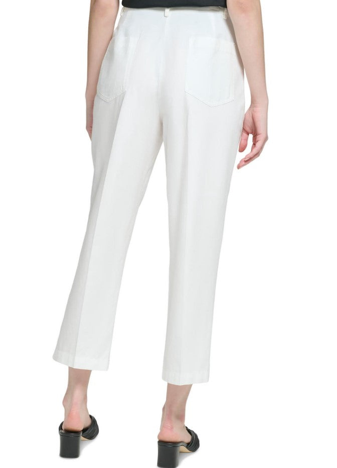 Calvin Klein Women's High Rise Pleated Straight Leg Pants White Size 10