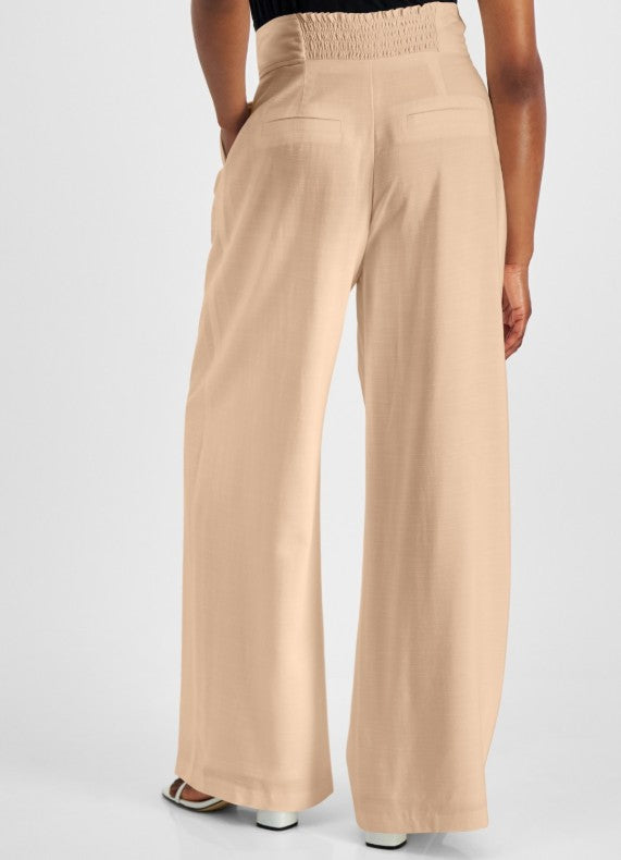 Bar III Women's High Rise Pleat-Front Wide Leg Pants Warm Ginger Petite Size 0P