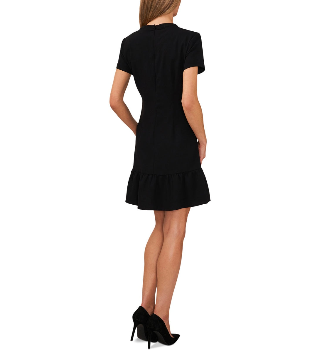 CeCe Women's Pintucked Tie-Neck Short-Sleeve Dress Black Size 6