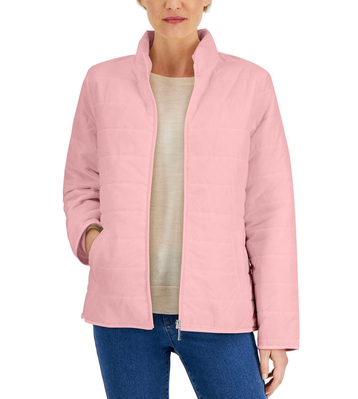 Karen Scott Women's Pockets Solid Puffer Jacket Soft Pink Size S