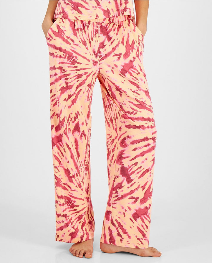 Jenni Women's High-Rise Wide-Leg Pajama Pants Orange Pink Size M
