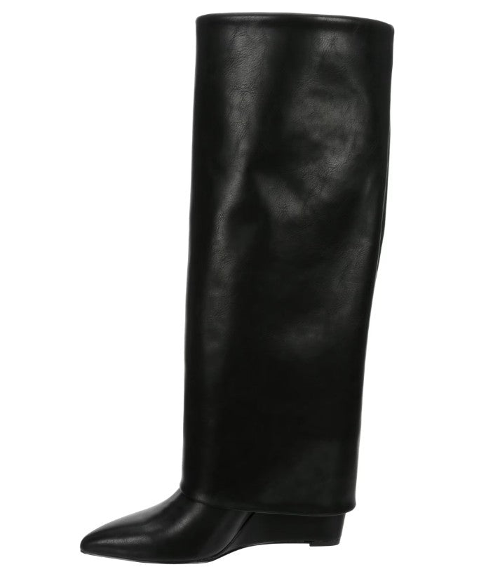 Madden Girl Women's Evander Fold-Over Cuffed Knee High Wedge Dress Boots