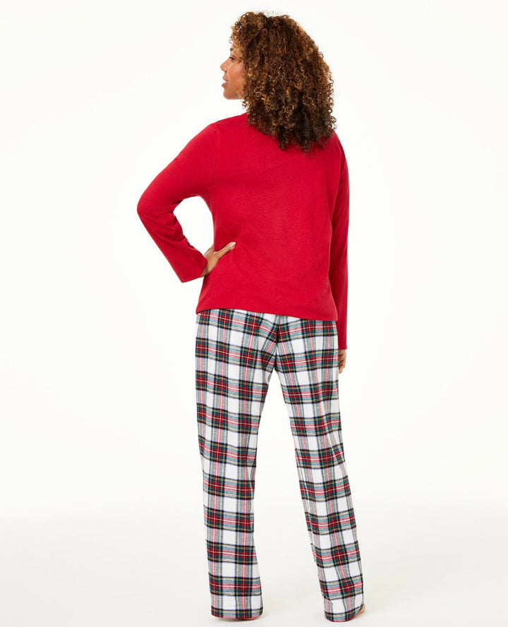 Family PJs Women's Flannel Elastic Long Sleeve Round Neck Pajama Set Size XL