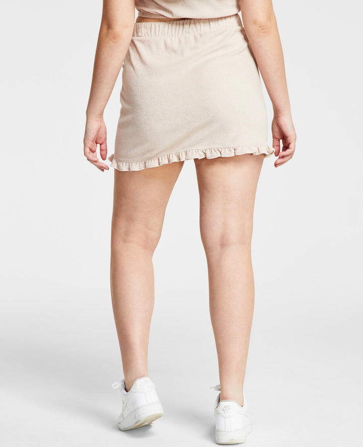 Bar III Women's Crossover Detail Pull-On Terry Cloth Skirt Naturally Nude
