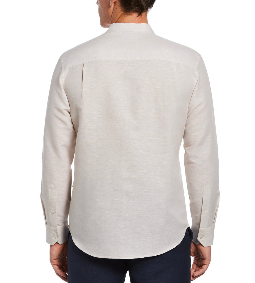 Cubavera Men's Linen Blend One Pocket Banded Collar Shirt Silver Lining Size XL