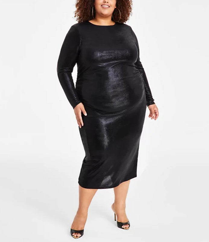 Nina Parker Trendy Metallic Ruched Dress Black Beauty Plus Size 2X