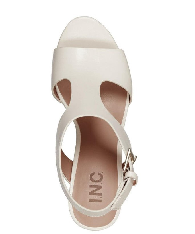 INC International Concepts Women's Strappy Wedge Buckle Slingback Sandal Ivory