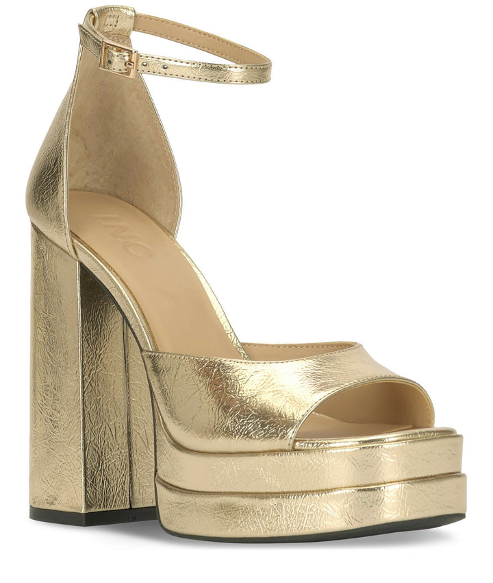 INC International Concepts Women's Arya Platform Sandals Gold Crinkle Size 9.5M