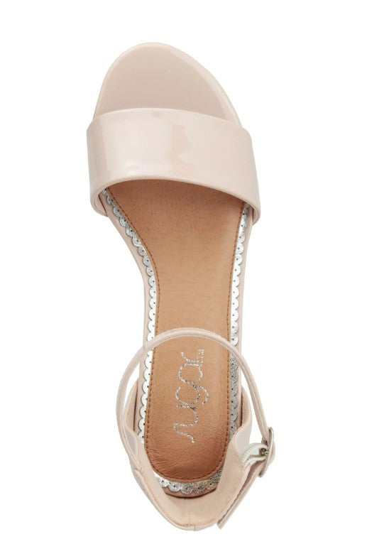 Sugar Women's Noelle Low Block Heel Sandals Nude Patent Size 6M