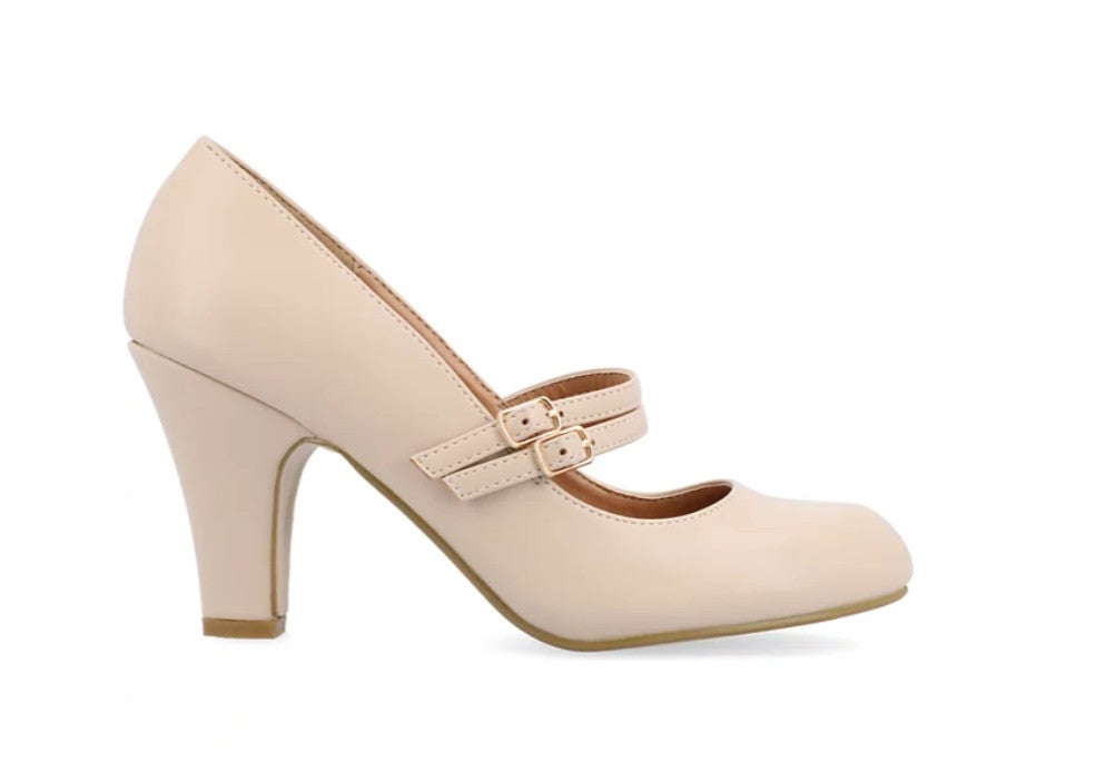 Journee Collection Women's Windy Double Strap Mary Jane Pumps Nude Size 7.5