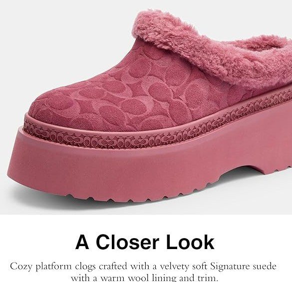 COACH Women's Cecelia Signature Shearling Clogs Shoes Pink Size 7