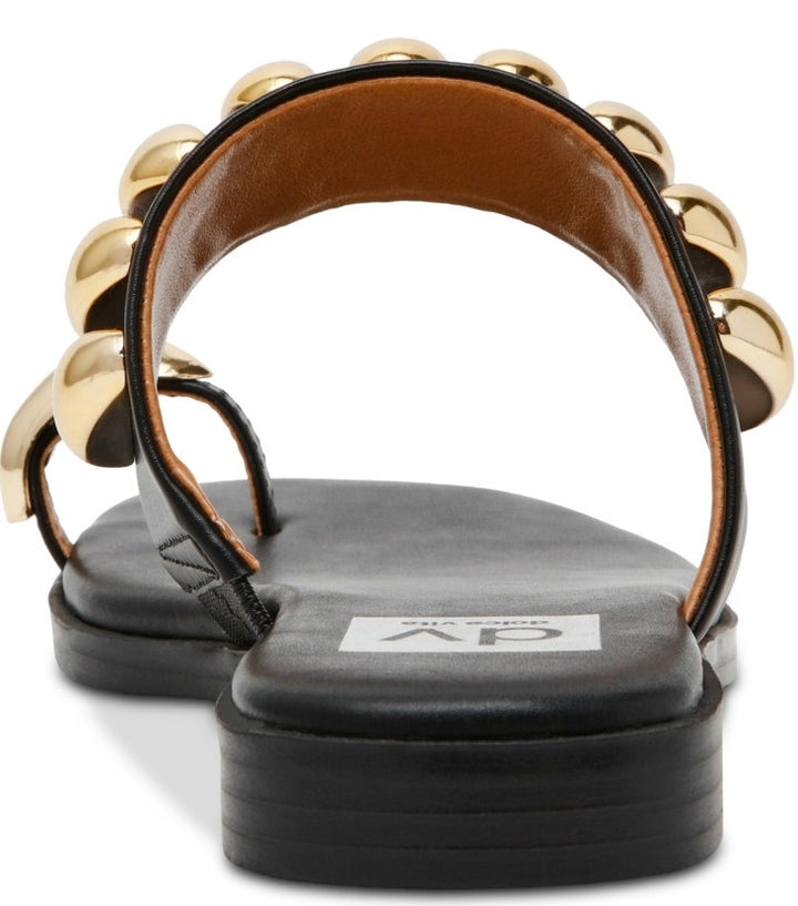 DV Dolce Vita Moon Embellished Gold Toe Ring Flat Sandals Black Size 5
