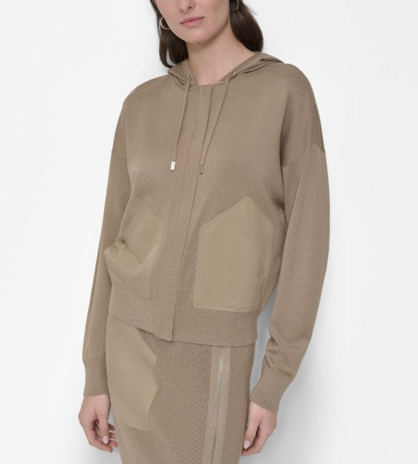 DKNY Women's Long Sleeve Hooded Sweater Taupe Size XS