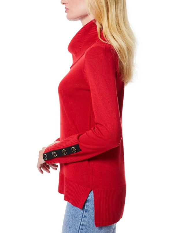 Melissa Paige Women's Contrast-Cuff Cowlneck Sweater Scarlet Sage Size XL