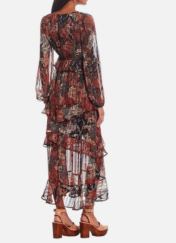 Jessica Simpson Women's Baianca Metallic Long Maxi Dress Autum Memories Size XL