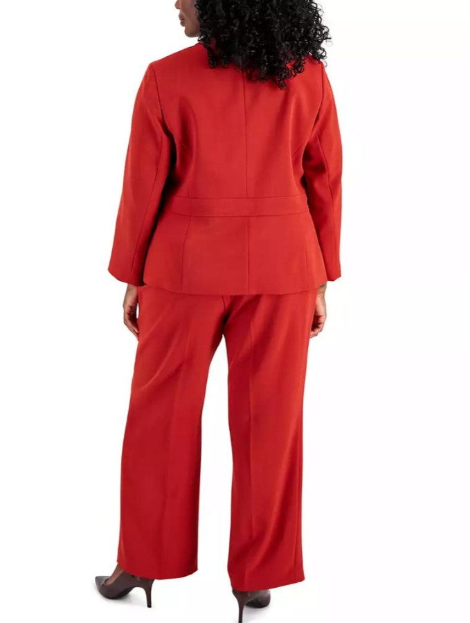 Le Suit Women's Crepe Two-Button Blazer Pantsuit Set Brick Red Plus Size 20W