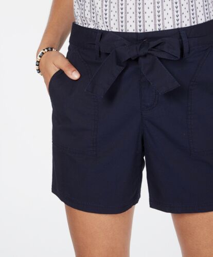 Style & Co Women's Tie-Belt Cotton Shorts Industrial Blue Size 6 , 8