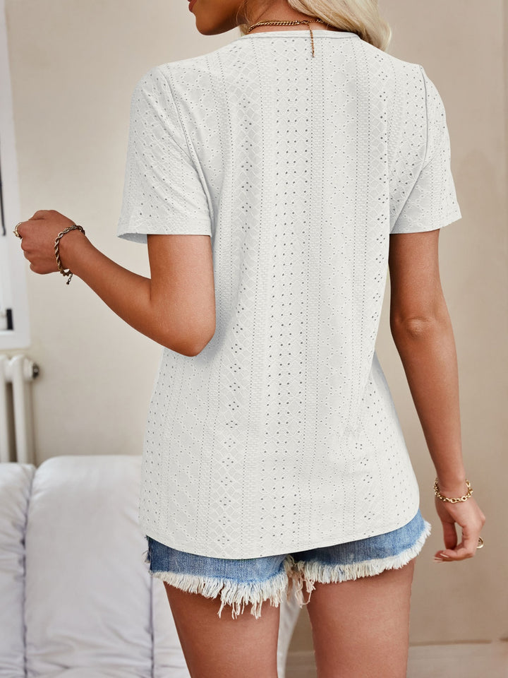 Lovelet Eyelet V-Neck Short Sleeve Top