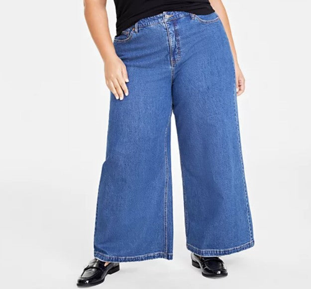 On 34th Women's High-Rise Wide-Leg Jeans Dark Blue Plus Size 24W