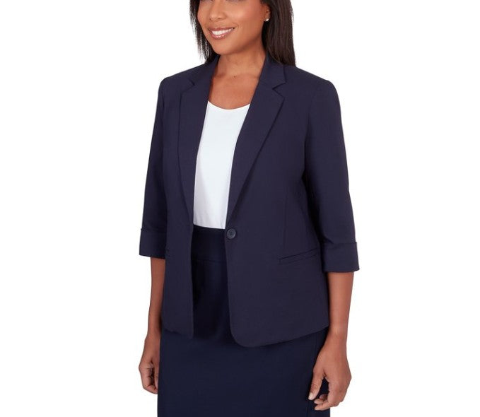 Alfred Dunner Women's featuring long sleeves Classic Fit Jacket Navy Size 14