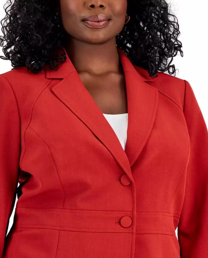 Le Suit Women's Crepe Two-Button Blazer Pantsuit Set Brick Red Plus Size 20W