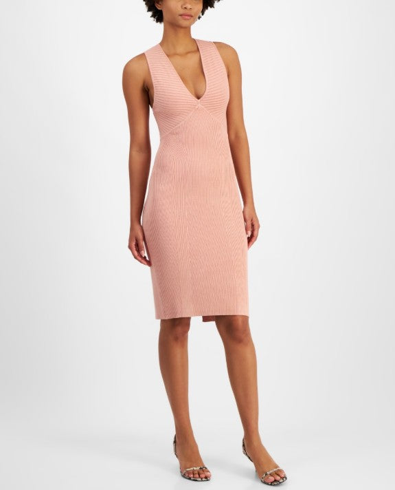Guess Women's Carista Ribbed Midi Dress Satin Rose Size XL