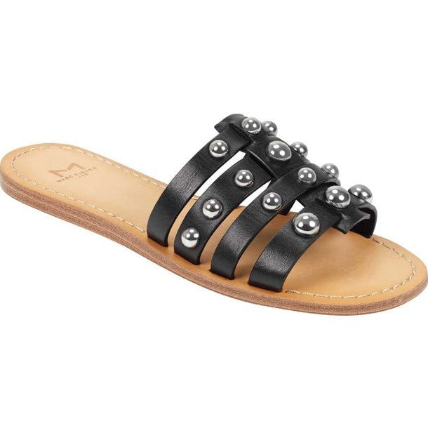Marc Fisher LTD Women's Pava Leather Studded Slide Sandals Shoe Black Size 7.5 M