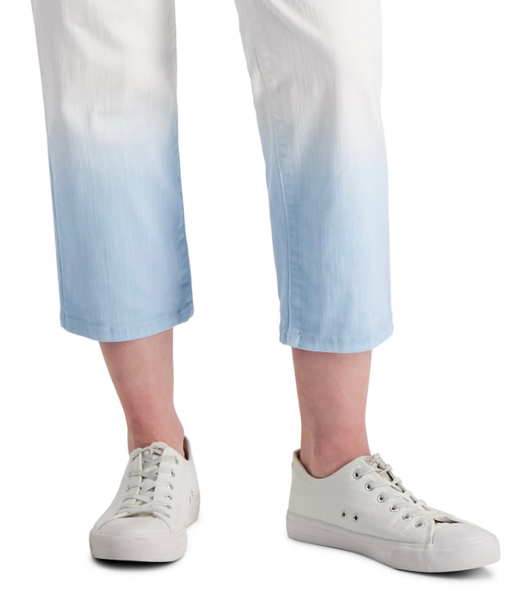 Style & Co. Women's High Rise Curvy Cropped Jeans White Dip Dye