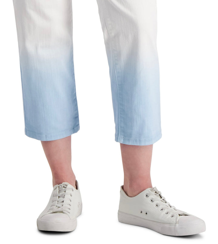 Style & Co. Women's High Rise Curvy Cropped Jeans White Dip Dye