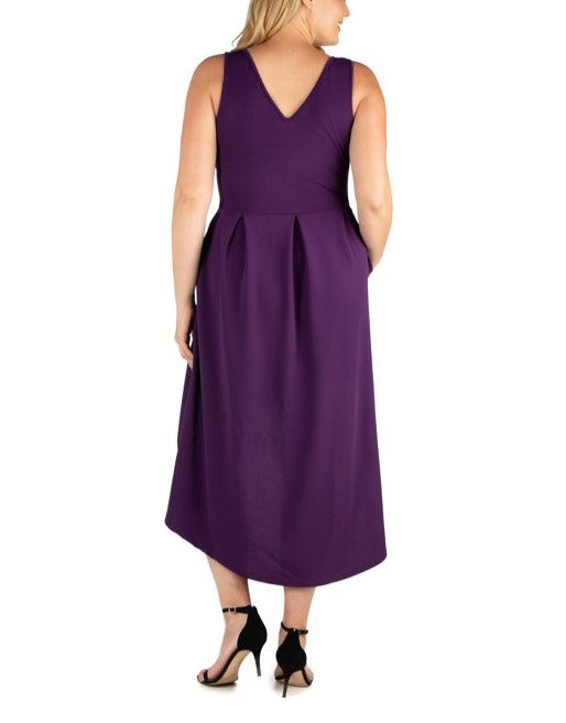 24seven Comfort Apparel Women's High Low Pockets Party Dress Purple Plus Size 3X
