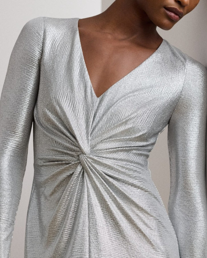 Lauren Ralph Lauren Women's Metallic Knit Twist-Front Gown Dress Silver